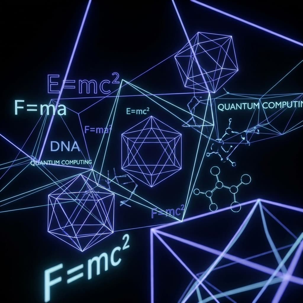 STEM education illustration showing mathematics, science, and coding concepts